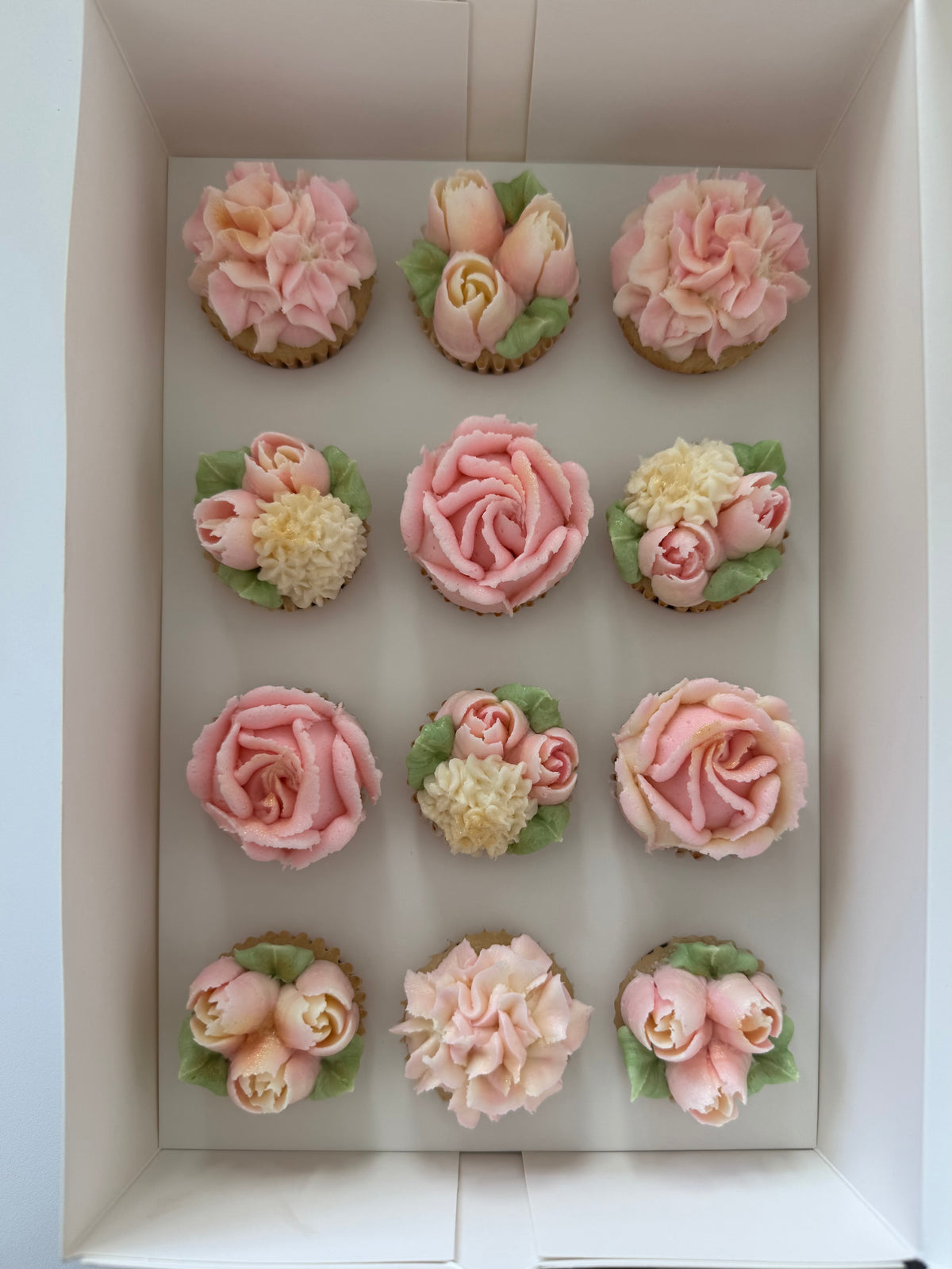 BLUSH - Box of Mini 12 Floral Cupcakes - Edible Florals - Classic Mini 12 - Edible Arrangements - Fresh and Delicate Cupcake Creations - Dessert
