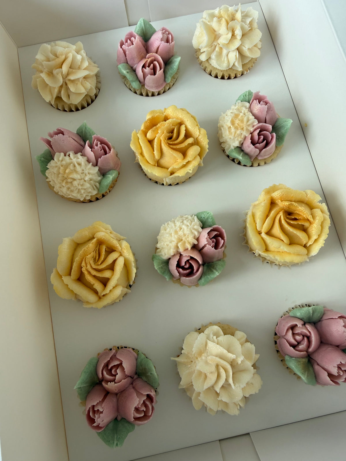 CREAMSICLE - Box of Mini 12 Floral Cupcakes - Edible Florals - Classic Mini 12 - Edible Arrangements - Fresh and Delicate Cupcake Creations - Dessert