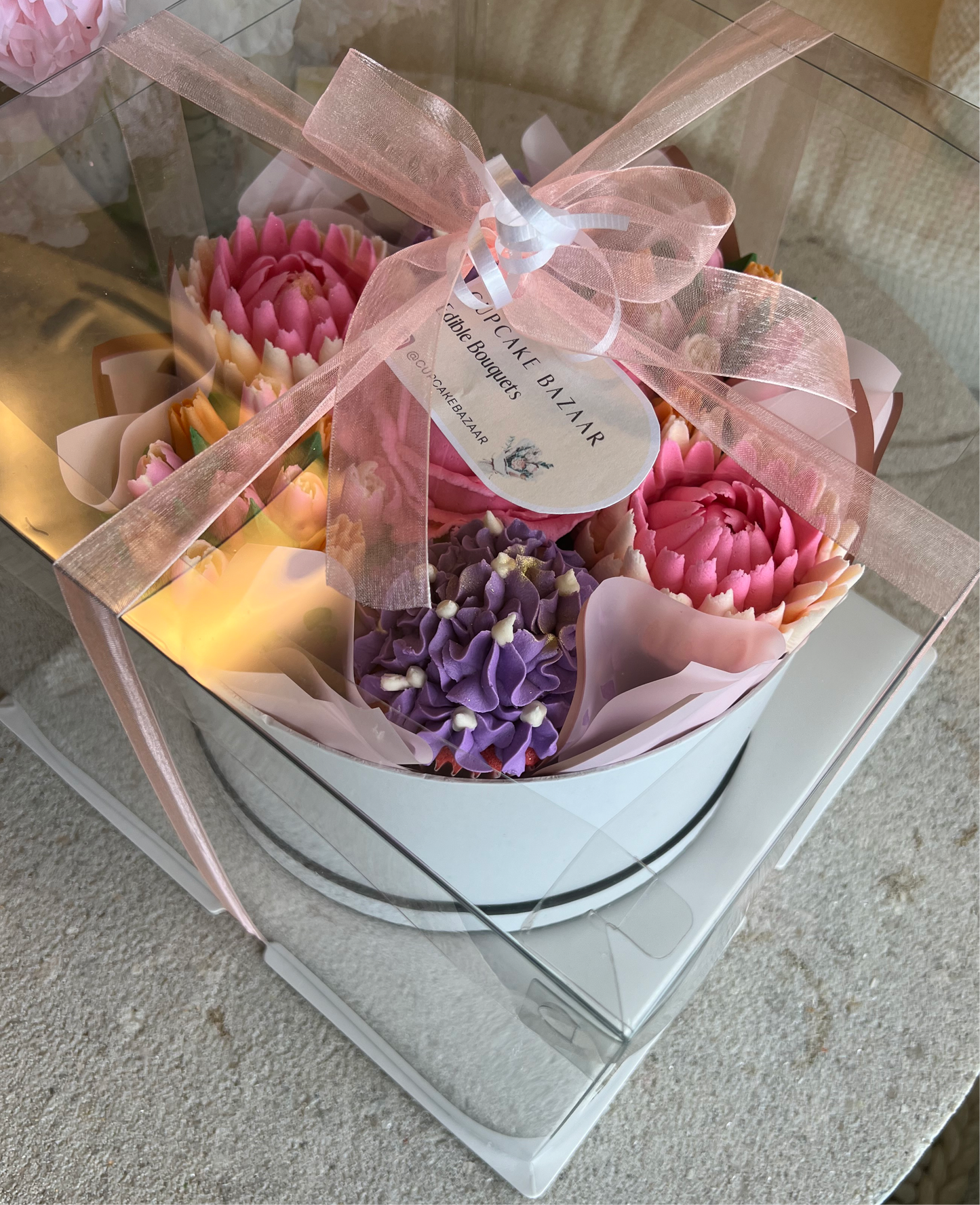 SOLEIL - Bouquet of 7 Floral Cupcakes - Edible Florals - Deluxe Bouquet - Edible Arrangements - Fresh and Delicate Cupcake Creations - Flowers in a Box - Dessert