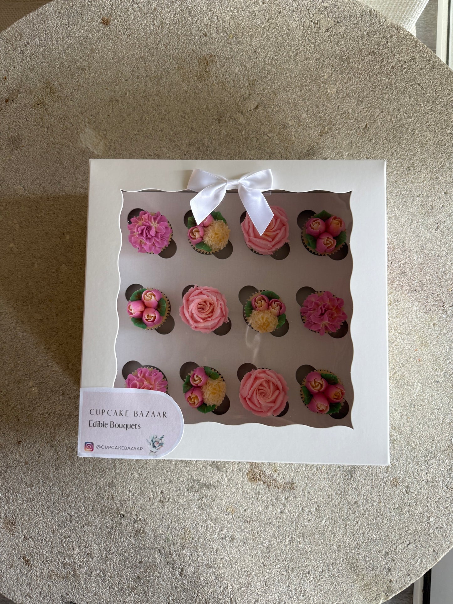 QUEENIE - Box of Mini 12 Floral Cupcakes - Edible Florals - Classic Mini 12 - Edible Arrangements - Fresh and Delicate Cupcake Creations - Dessert