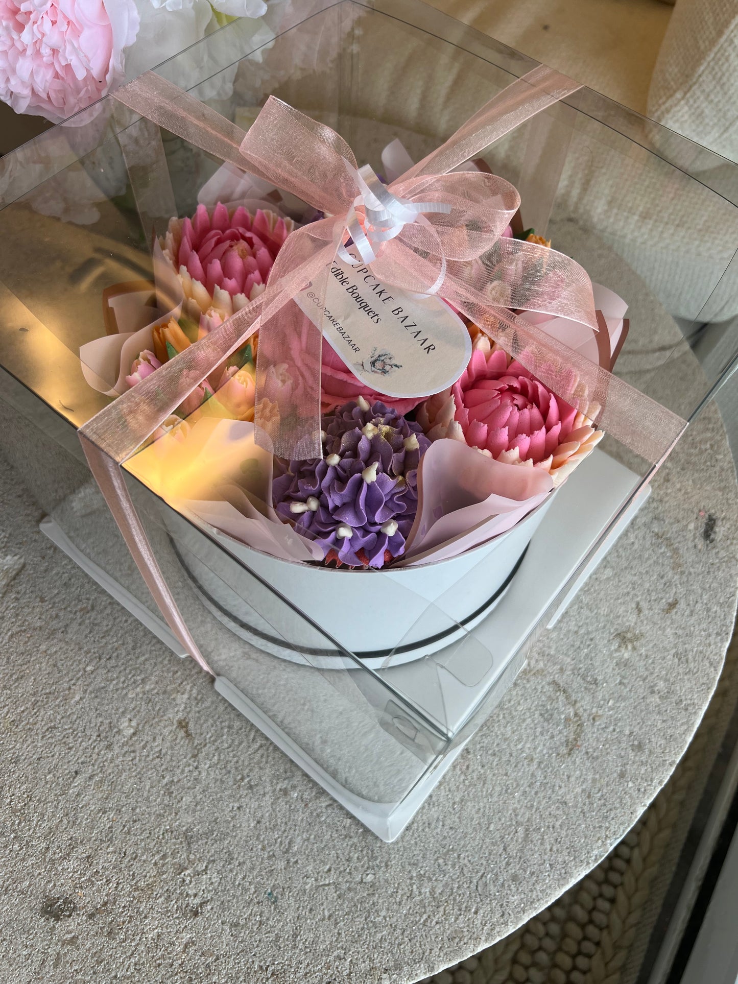 SOLEIL - Bouquet of 7 Floral Cupcakes - Edible Florals - Deluxe Bouquet - Edible Arrangements - Fresh and Delicate Cupcake Creations - Flowers in a Box - Dessert