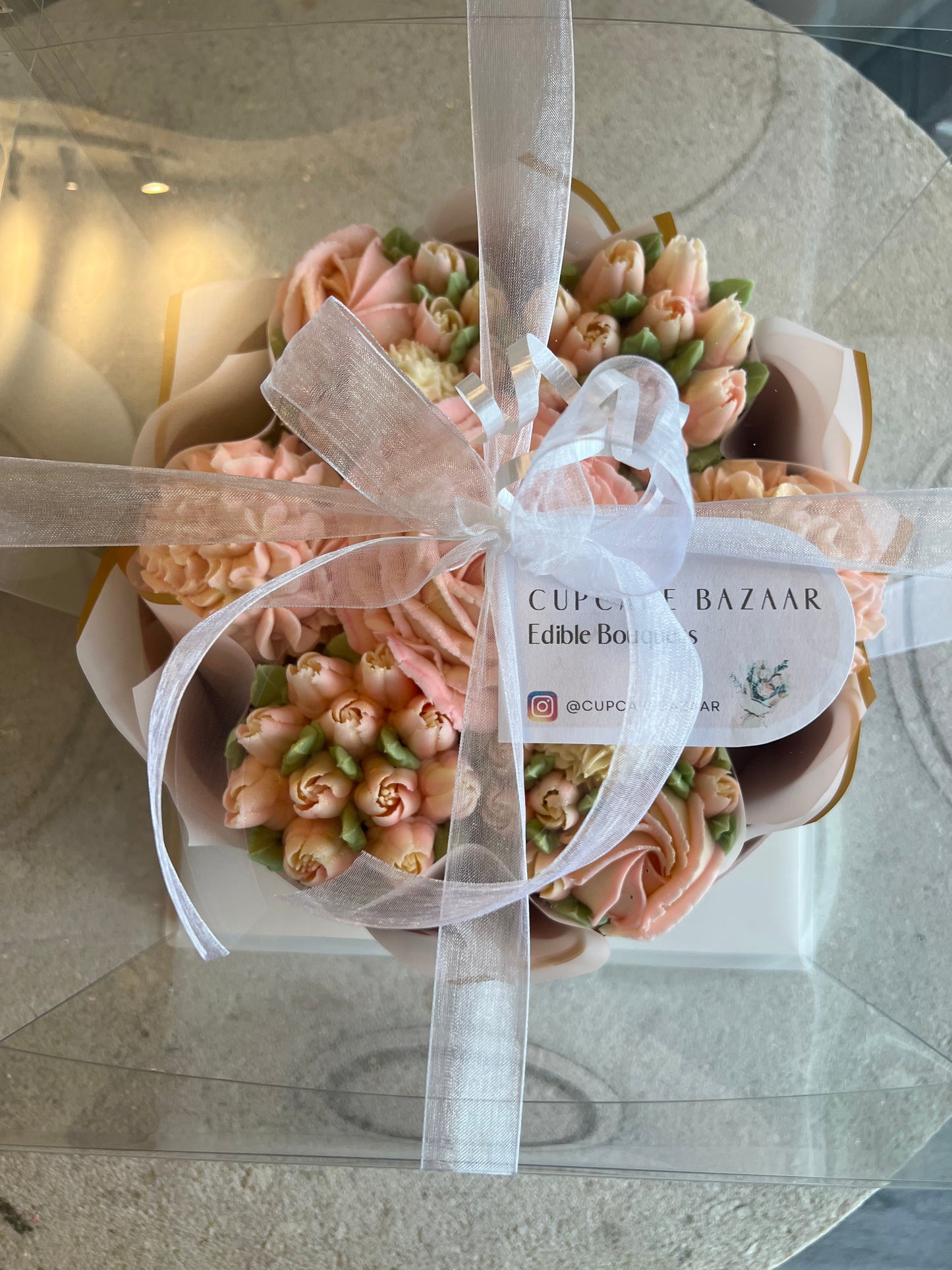 BLUSH - Bouquet of 7 Floral Cupcakes - Edible Florals - Deluxe Bouquet - Edible Arrangements - Fresh and Delicate Cupcake Creations - Flowers in a Box - Dessert