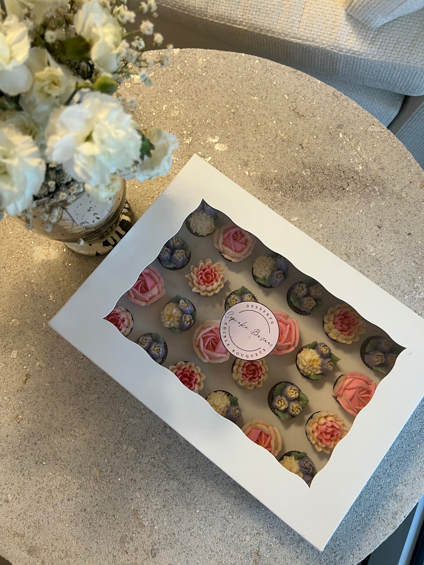 FAIRY - Box of Mini 24 Floral Cupcakes - Edible Florals - Classic Mini 24 - Edible Arrangements - Fresh and Delicate Cupcake Creations - Dessert