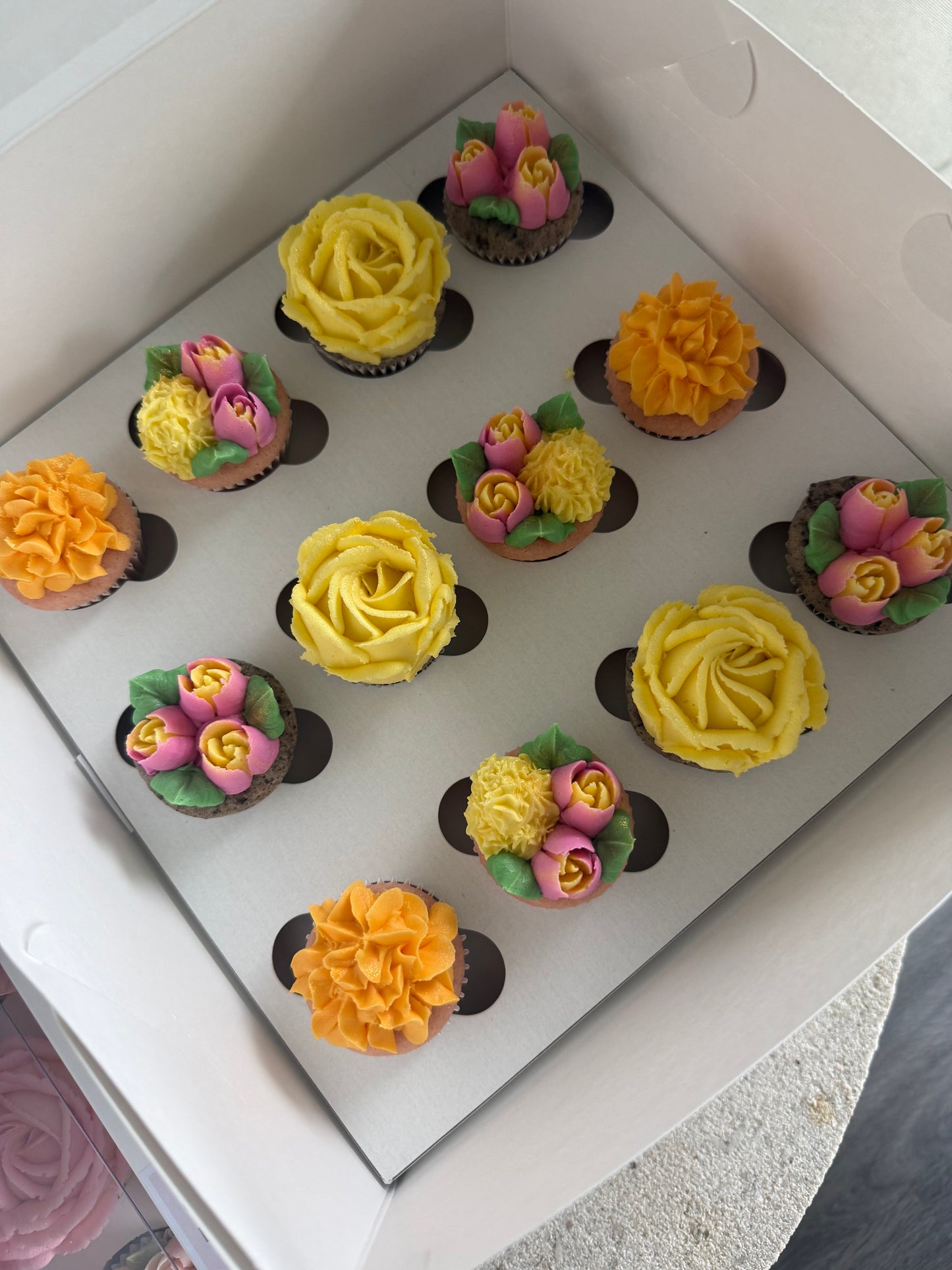 CREAMSICLE - Box of Mini 12 Floral Cupcakes - Edible Florals - Classic Mini 12 - Edible Arrangements - Fresh and Delicate Cupcake Creations - Dessert