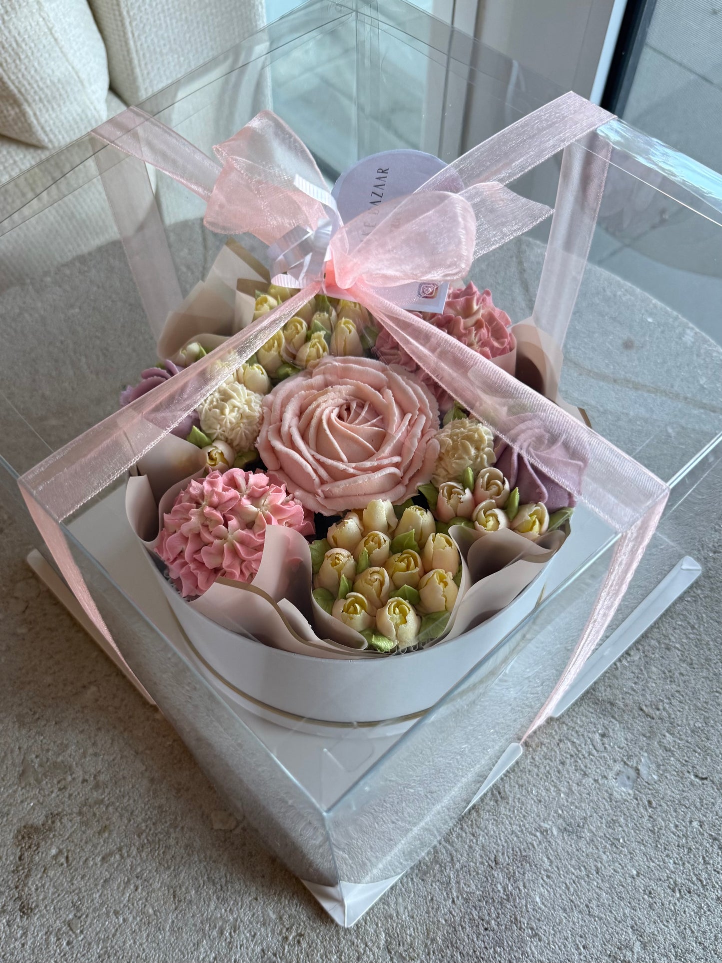 PRINCESS - Bouquet of 7 Floral Cupcakes - Edible Florals - Deluxe Bouquet - Edible Arrangements - Fresh and Delicate Cupcake Creations - Flowers in a Box - Dessert