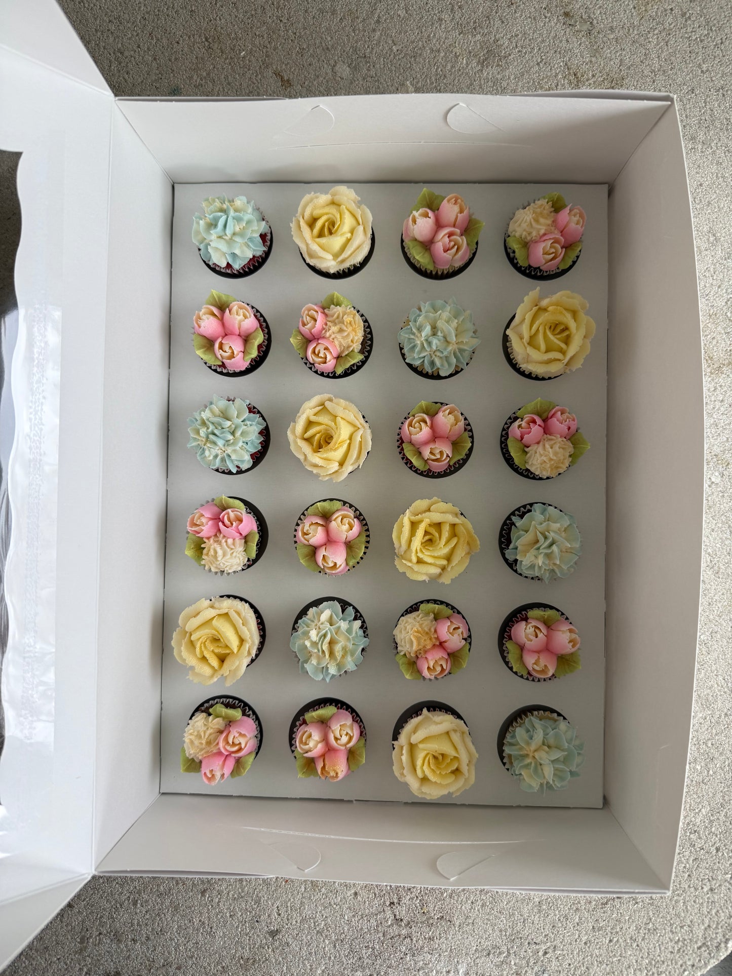 PASTELS - Box of Mini 24 Floral Cupcakes - Edible Florals - Classic Mini 24 - Edible Arrangements - Fresh and Delicate Cupcake Creations - Dessert