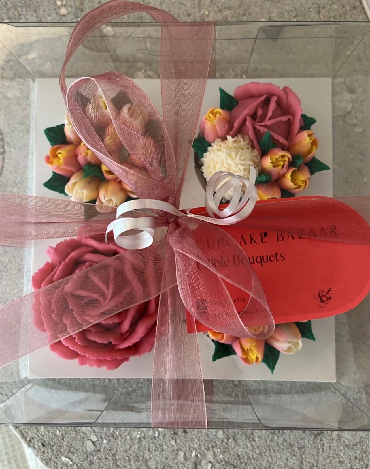 QUEENIE - Box of 4 Floral Cupcakes - Edible Florals - Classic Standard 4 - Edible Arrangements - Fresh and Delicate Cupcake Creations - Dessert