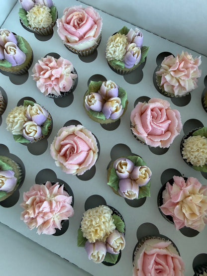 FAIRY - Box of Mini 24 Floral Cupcakes - Edible Florals - Classic Mini 24 - Edible Arrangements - Fresh and Delicate Cupcake Creations - Dessert