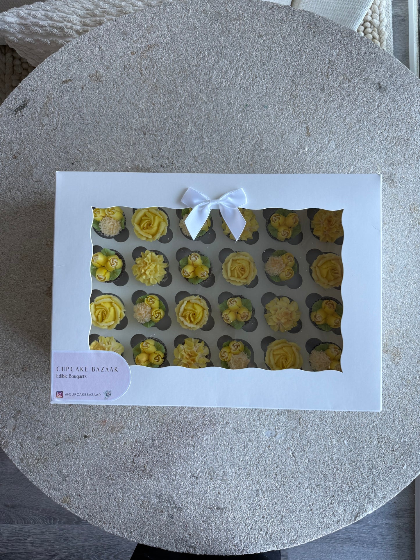 SUNSHINE - Box of Mini 24 Floral Cupcakes - Edible Florals - Classic Mini 24 - Edible Arrangements - Fresh and Delicate Cupcake Creations - Dessert