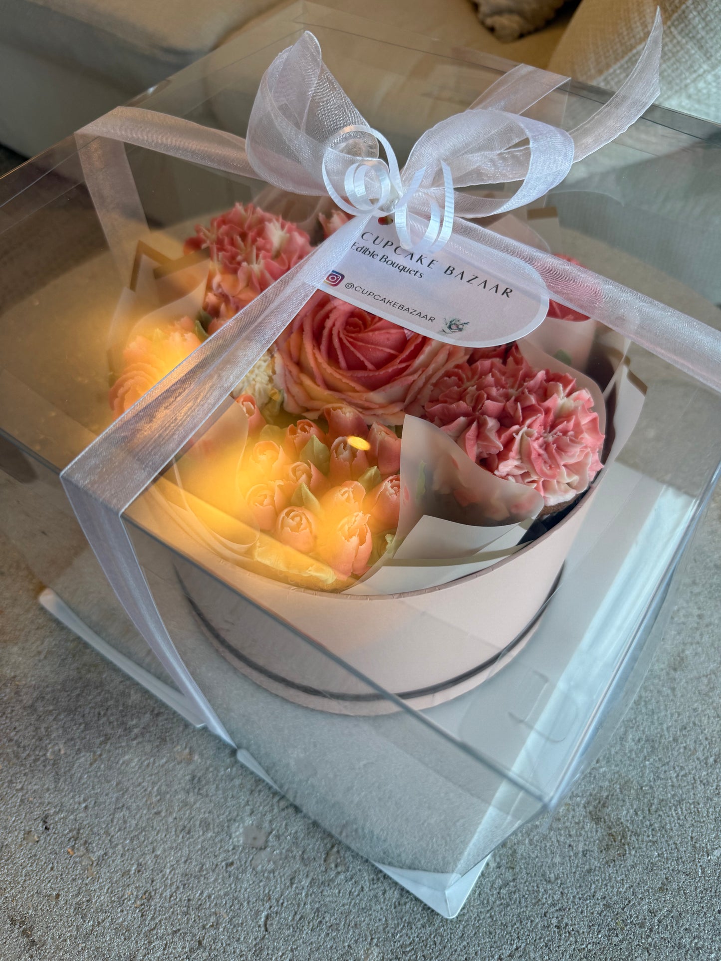 LOVE - Bouquet of 7 Floral Cupcakes - Edible Florals - Deluxe Bouquet - Edible Arrangements - Fresh and Delicate Cupcake Creations - Flowers in a Box - Dessert