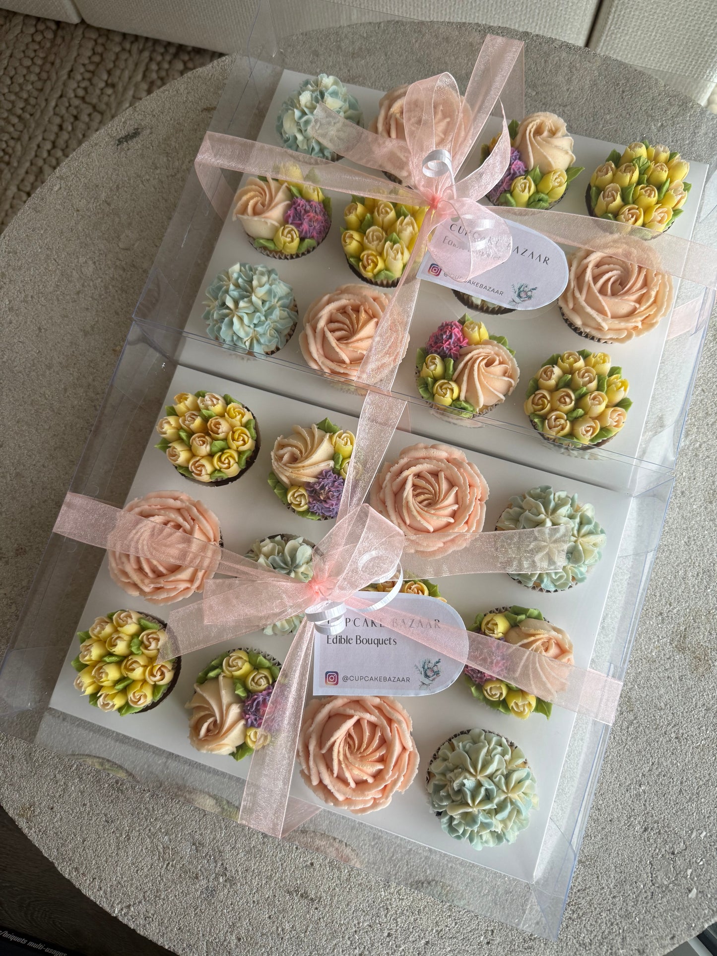 HIGH TEA - Box of 12 Floral Cupcakes - Edible Florals - Classic Standard 12 - Edible Arrangements - Fresh and Delicate Cupcake Creations - Dessert