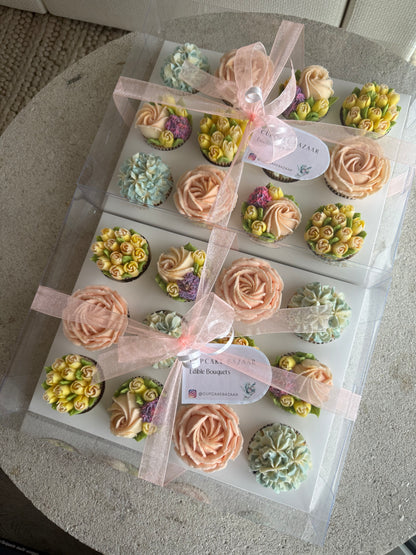 HIGH TEA - Box of 12 Floral Cupcakes - Edible Florals - Classic Standard 12 - Edible Arrangements - Fresh and Delicate Cupcake Creations - Dessert