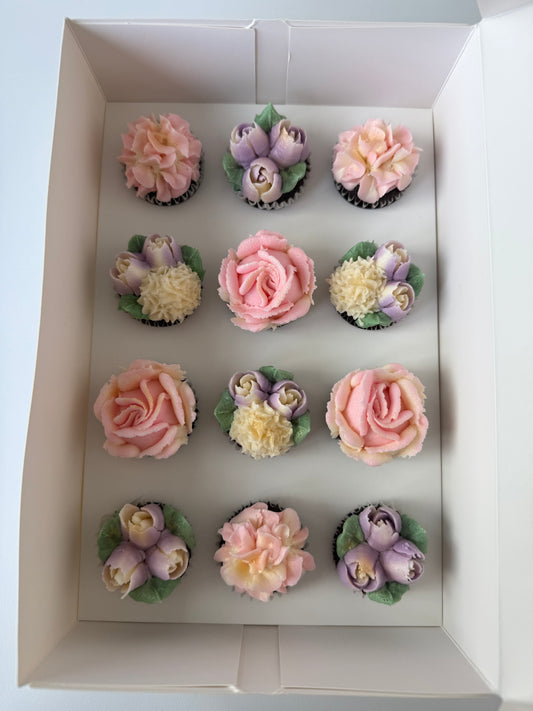 FAIRY - Box of Mini 12 Floral Cupcakes - Edible Florals - Classic Mini 12 - Edible Arrangements - Fresh and Delicate Cupcake Creations - Dessert