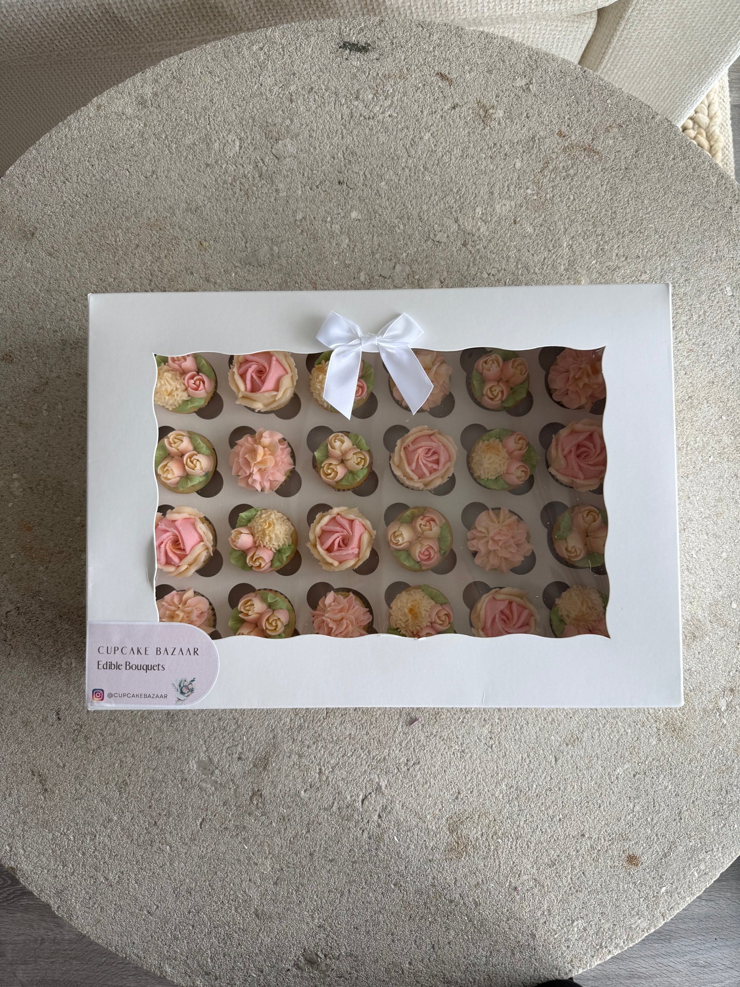 BLUSH - Box of Mini 24 Floral Cupcakes - Edible Florals - Classic Mini 24 - Edible Arrangements - Fresh and Delicate Cupcake Creations - Dessert