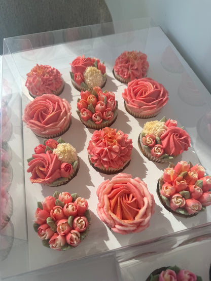 LOVE - Box of 12 Floral Cupcakes - Edible Florals - Classic Standard 12 - Edible Arrangements - Fresh and Delicate Cupcake Creations - Dessert