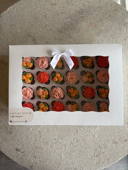 SUNSET - Box of Mini 24 Floral Cupcakes - Edible Florals - Classic Mini 24 - Edible Arrangements - Fresh and Delicate Cupcake Creations - Dessert