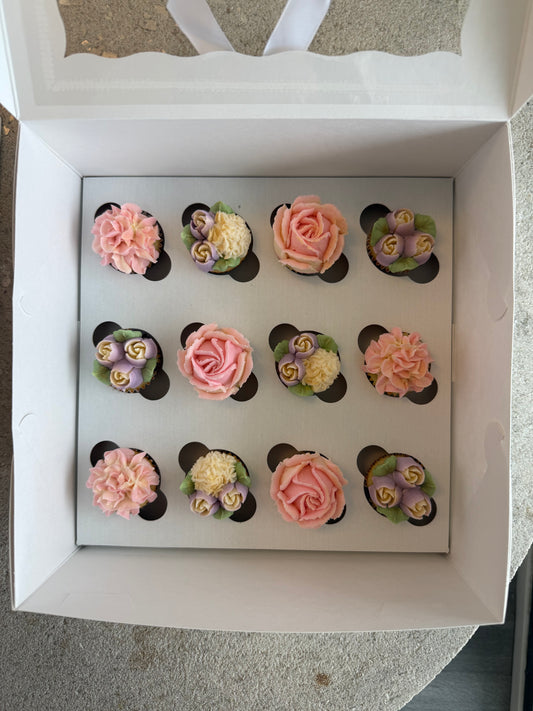 FAIRY - Box of Mini 12 Floral Cupcakes - Edible Florals - Classic Mini 12 - Edible Arrangements - Fresh and Delicate Cupcake Creations - Dessert
