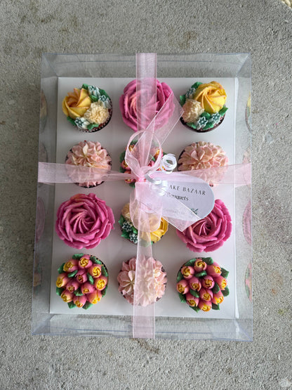 SPRING - Box of 12 Floral Cupcakes - Edible Florals - Classic Standard 12 - Edible Arrangements - Fresh and Delicate Cupcake Creations - Dessert