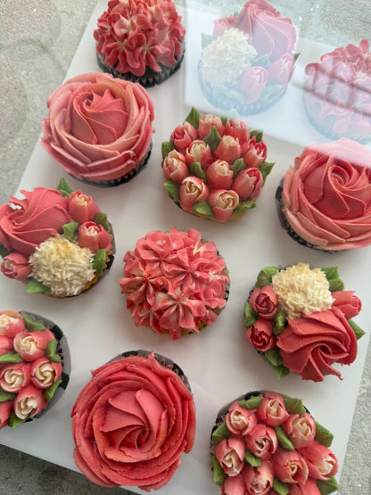 LOVE - Box of 12 Floral Cupcakes - Edible Florals - Classic Standard 12 - Edible Arrangements - Fresh and Delicate Cupcake Creations - Dessert