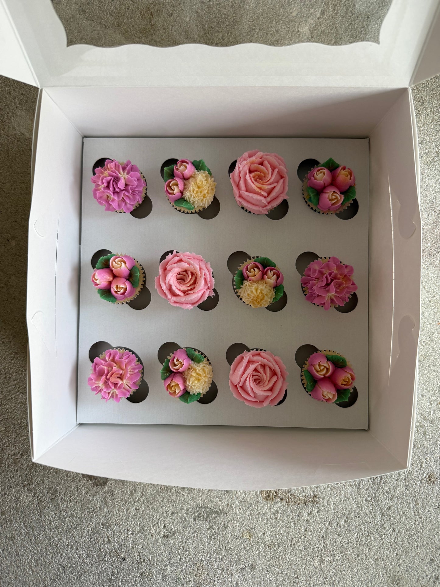 QUEENIE - Box of Mini 12 Floral Cupcakes - Edible Florals - Classic Mini 12 - Edible Arrangements - Fresh and Delicate Cupcake Creations - Dessert
