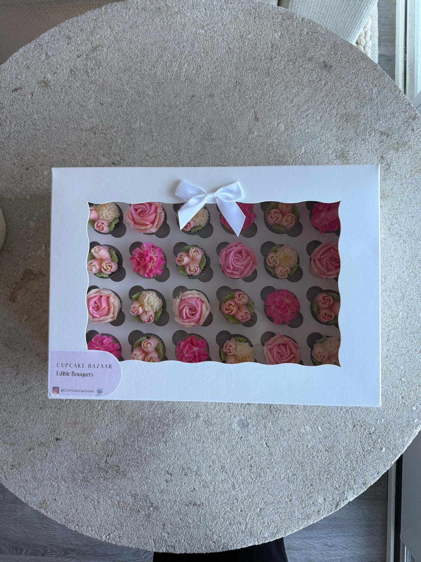SHADES OF PINK - Box of Mini 24 Floral Cupcakes - Edible Florals - Classic Mini 24 - Edible Arrangements - Fresh and Delicate Cupcake Creations - Dessert
