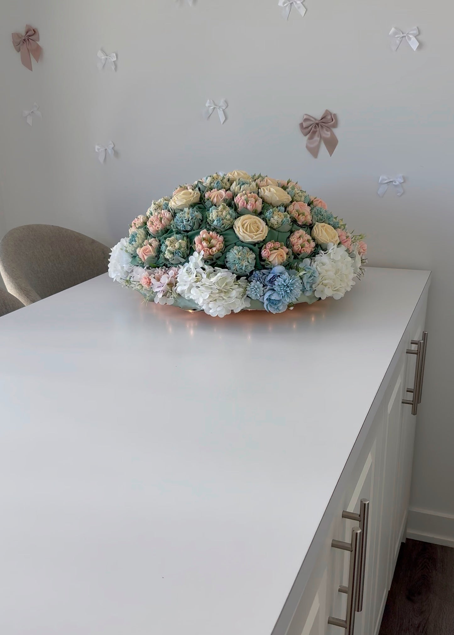 PINK & BLUE - Levitating Bouquet Series - Edible Arrangements - Edible Floral Centrepieces - Cupcake Dome - Dessert