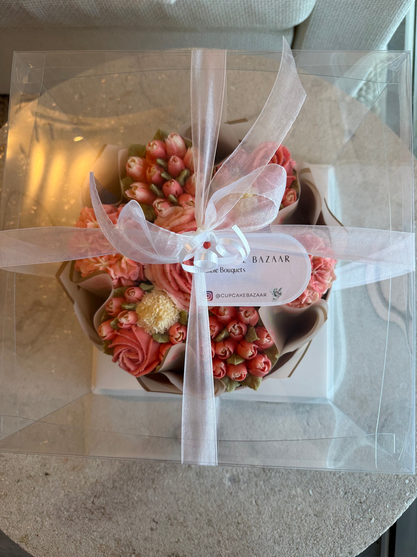 LOVE - Bouquet of 7 Floral Cupcakes - Edible Florals - Deluxe Bouquet - Edible Arrangements - Fresh and Delicate Cupcake Creations - Flowers in a Box - Dessert