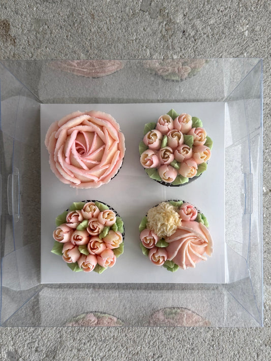 BLUSH - Box of 4 Floral Cupcakes - Edible Florals - Classic Standard 4 - Edible Arrangements - Fresh and Delicate Cupcake Creations - Dessert