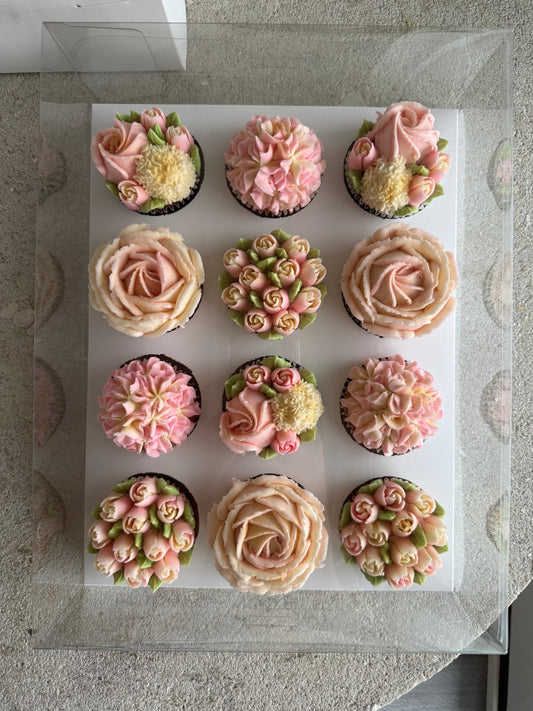 BLUSH - Box of 12 Floral Cupcakes - Edible Florals - Classic Standard 12 - Edible Arrangements - Fresh and Delicate Cupcake Creations - Dessert