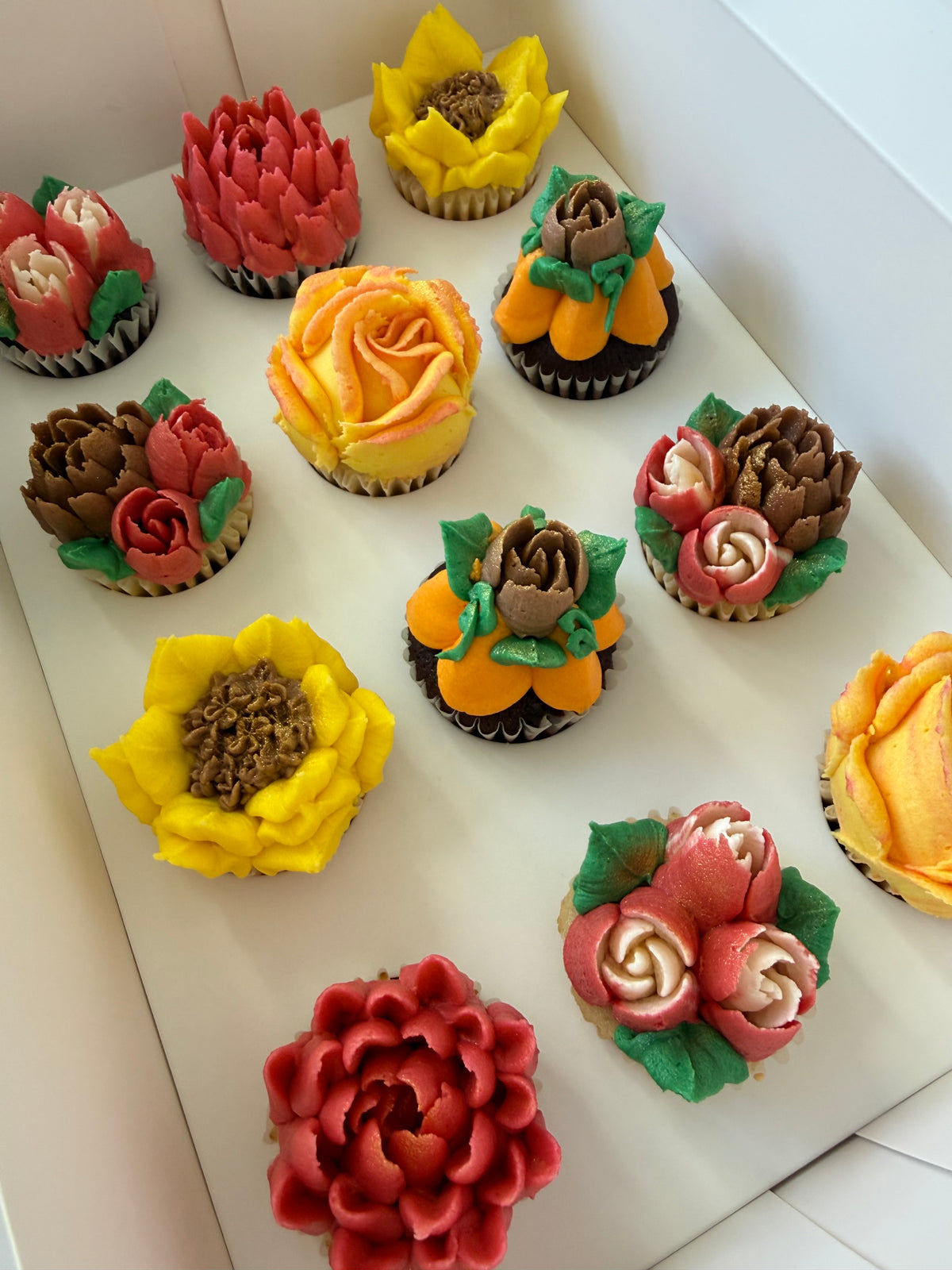 LIMITED EDITION - Box of Mini 12 Floral Cupcakes - Edible Florals - Classic Mini 12 - Edible Arrangements - Fresh and Delicate Cupcake Creations - Dessert