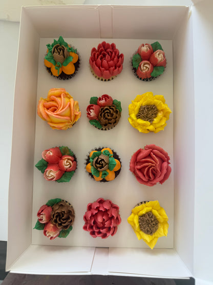 LIMITED EDITION - Box of Mini 12 Floral Cupcakes - Edible Florals - Classic Mini 12 - Edible Arrangements - Fresh and Delicate Cupcake Creations - Dessert