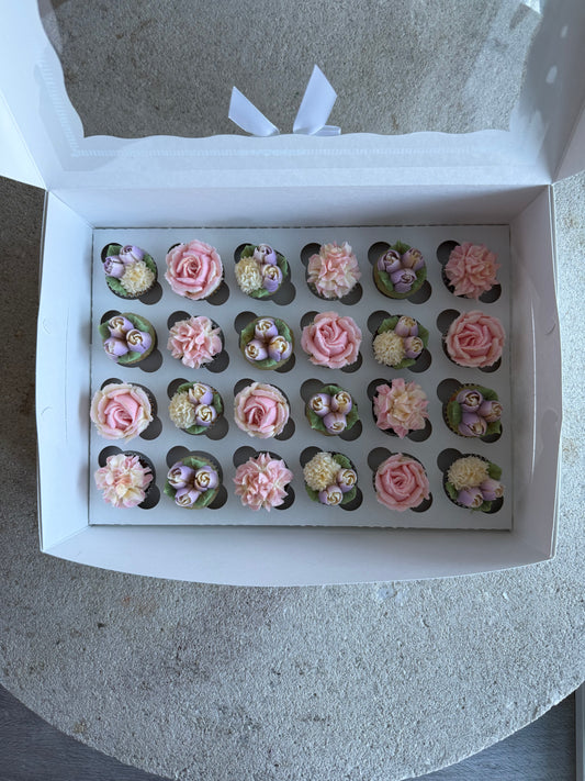 FAIRY - Box of Mini 24 Floral Cupcakes - Edible Florals - Classic Mini 24 - Edible Arrangements - Fresh and Delicate Cupcake Creations - Dessert