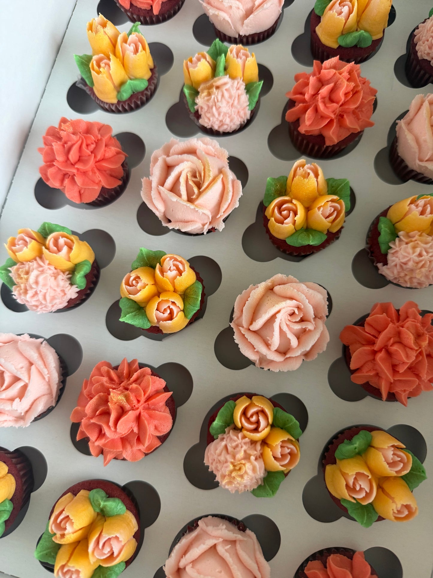 SUNSET - Box of Mini 24 Floral Cupcakes - Edible Florals - Classic Mini 24 - Edible Arrangements - Fresh and Delicate Cupcake Creations - Dessert