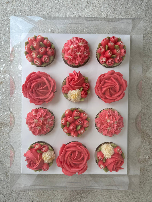 LOVE - Box of 12 Floral Cupcakes - Edible Florals - Classic Standard 12 - Edible Arrangements - Fresh and Delicate Cupcake Creations - Dessert