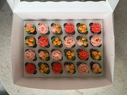 SUNSET - Box of Mini 24 Floral Cupcakes - Edible Florals - Classic Mini 24 - Edible Arrangements - Fresh and Delicate Cupcake Creations - Dessert