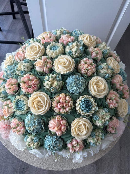 PINK & BLUE - Levitating Bouquet Series - Edible Arrangements - Edible Floral Centrepieces - Cupcake Dome - Dessert