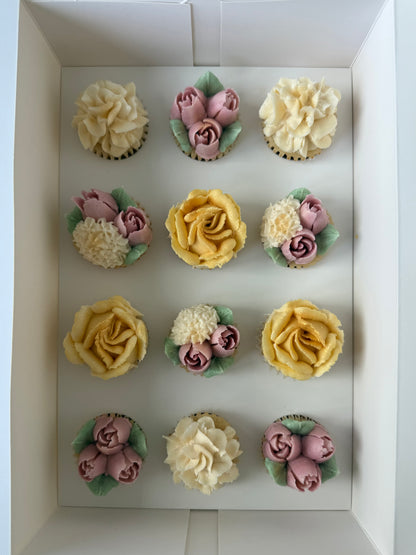 CREAMSICLE - Box of Mini 12 Floral Cupcakes - Edible Florals - Classic Mini 12 - Edible Arrangements - Fresh and Delicate Cupcake Creations - Dessert