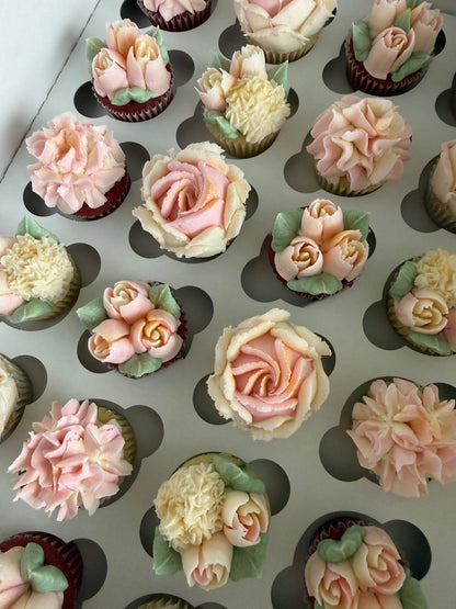 BLUSH - Box of Mini 24 Floral Cupcakes - Edible Florals - Classic Mini 24 - Edible Arrangements - Fresh and Delicate Cupcake Creations - Dessert