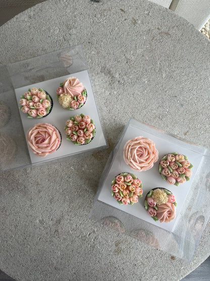 BLUSH - Box of 4 Floral Cupcakes - Edible Florals - Classic Standard 4 - Edible Arrangements - Fresh and Delicate Cupcake Creations - Dessert