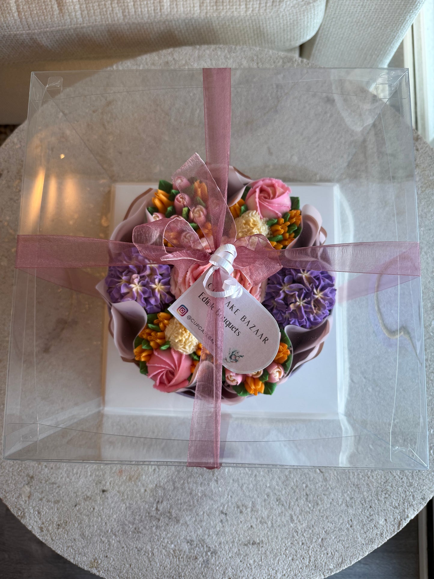 SOLEIL - Bouquet of 7 Floral Cupcakes - Edible Florals - Deluxe Bouquet - Edible Arrangements - Fresh and Delicate Cupcake Creations - Flowers in a Box - Dessert