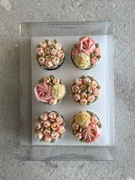 BLUSH TULIPS - Box of 6 Floral Cupcakes - Edible Florals - Classic Standard 6 - Edible Arrangements - Fresh and Delicate Cupcake Creations - Dessert