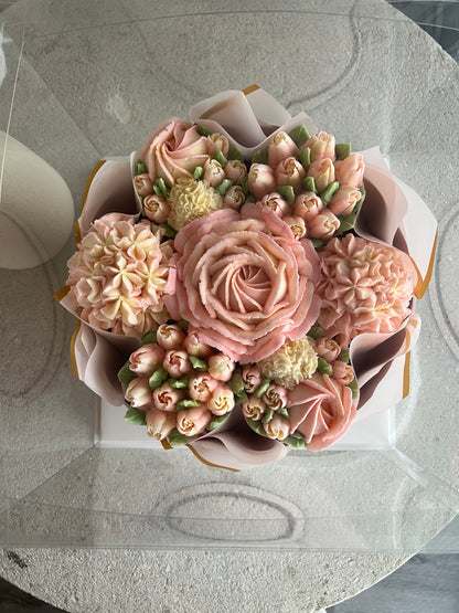 BLUSH - Bouquet of 7 Floral Cupcakes - Edible Florals - Deluxe Bouquet - Edible Arrangements - Fresh and Delicate Cupcake Creations - Flowers in a Box - Dessert