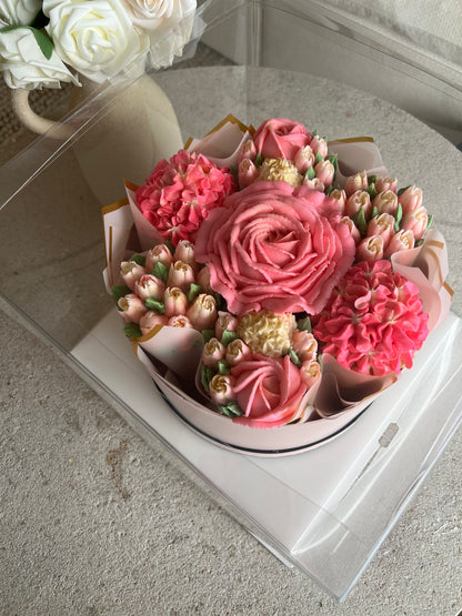 SHADES OF PINK - Bouquet of 7 Floral Cupcakes - Edible Florals - Deluxe Bouquet - Edible Arrangements - Fresh and Delicate Cupcake Creations - Flowers in a Box - Dessert