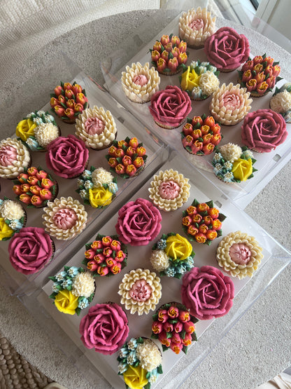 SPRING - Box of 12 Floral Cupcakes - Edible Florals - Classic Standard 12 - Edible Arrangements - Fresh and Delicate Cupcake Creations - Dessert