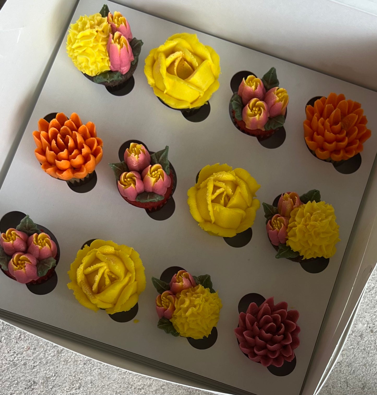 CREAMSICLE - Box of Mini 12 Floral Cupcakes - Edible Florals - Classic Mini 12 - Edible Arrangements - Fresh and Delicate Cupcake Creations - Dessert