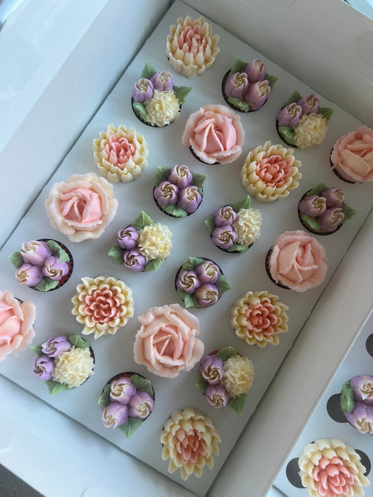 FAIRY - Box of Mini 24 Floral Cupcakes - Edible Florals - Classic Mini 24 - Edible Arrangements - Fresh and Delicate Cupcake Creations - Dessert