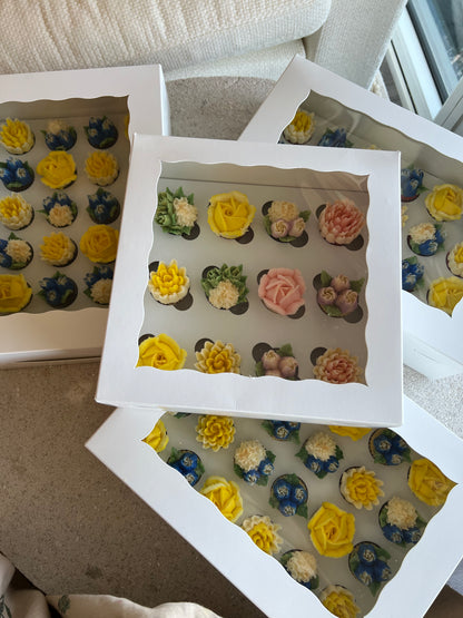 CUSTOM  COLOURS- Box of Mini 12 Floral Cupcakes - Edible Florals - Classic Mini 12 - Edible Arrangements - Fresh and Delicate Cupcake Creations - Dessert