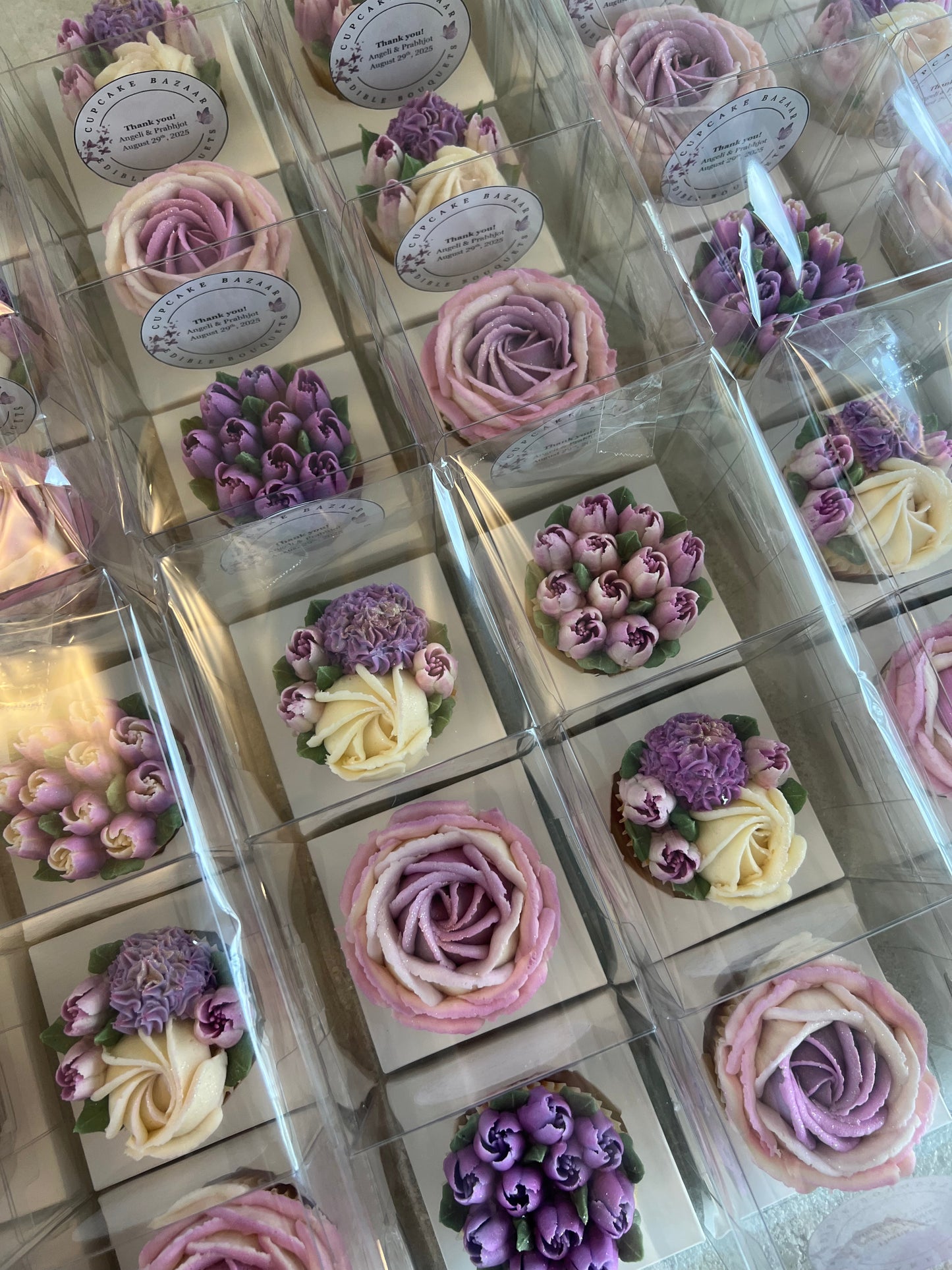 Individually Wrapped Floral Cupcakes - Edible Florals - Favour Boxes - Fresh and Delicate Cupcake Creations - Dessert