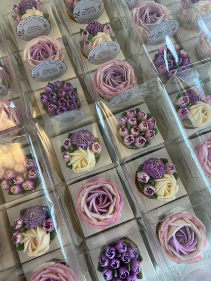 Individually Wrapped Floral Cupcakes - Edible Florals - Favour Boxes - Fresh and Delicate Cupcake Creations - Dessert