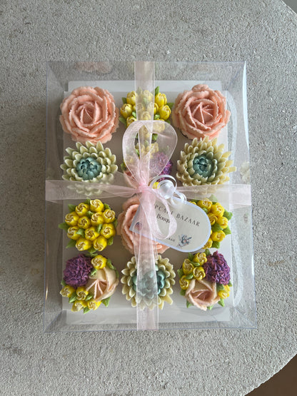 HIGH TEA - Box of 12 Floral Cupcakes - Edible Florals - Classic Standard 12 - Edible Arrangements - Fresh and Delicate Cupcake Creations - Dessert